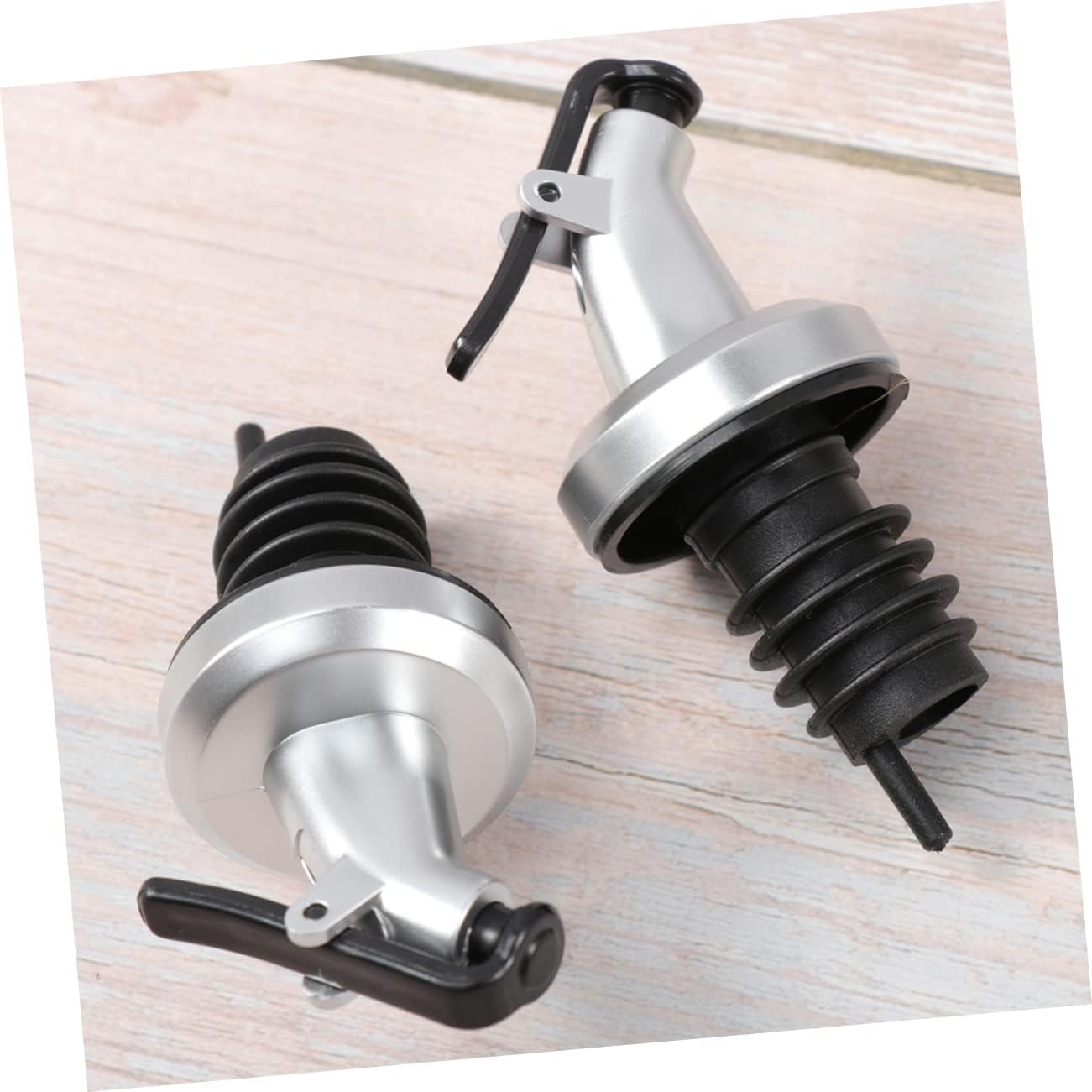 Amosfun 6pcs Stainless Steel Oil Pourer Spout Set Wine Bottle Pourer Dust Caps for Kitchen Accessories and Liquor Bottles
