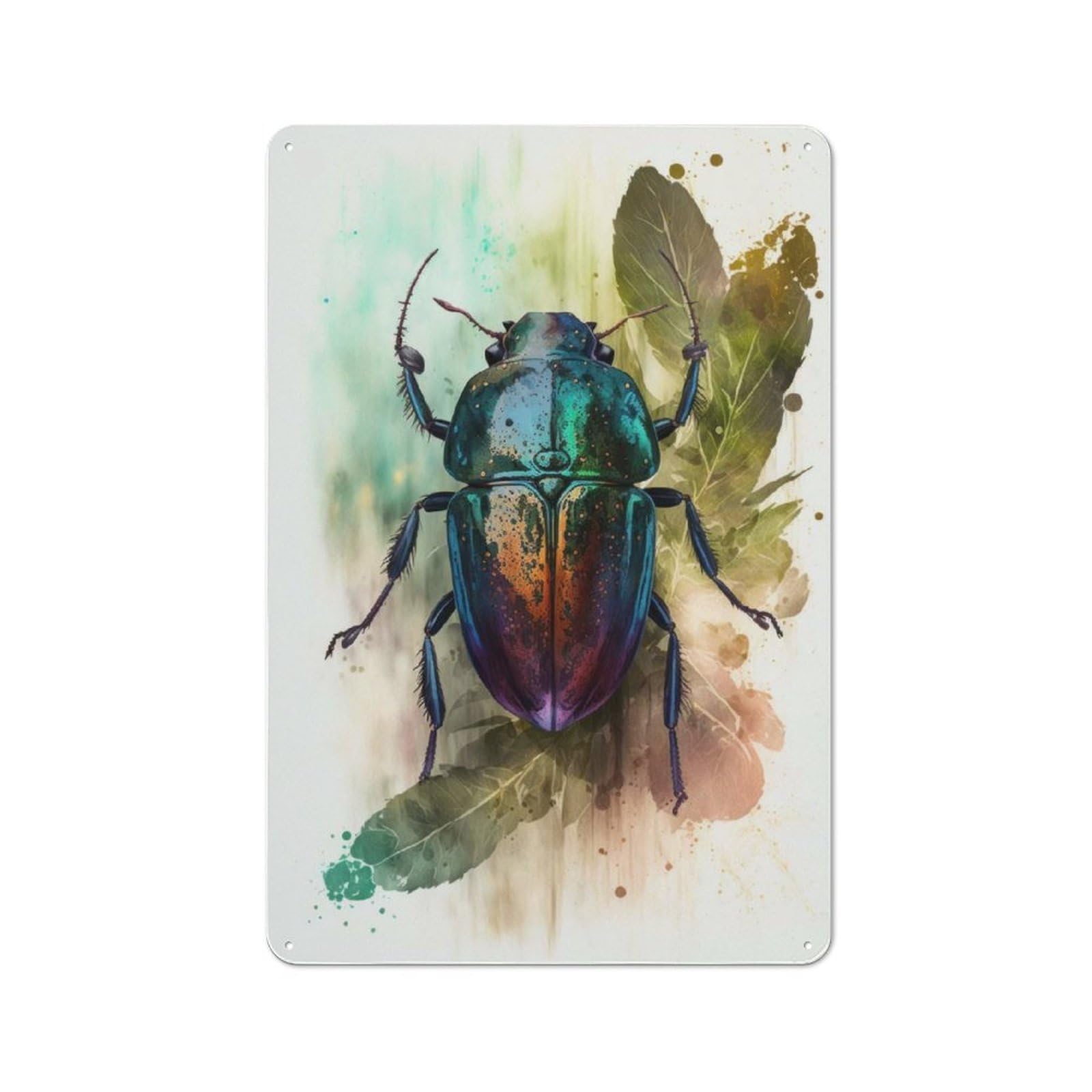Junmoney Beetle Beauty Watercolor Vintage Decorative Metal Plaque 30X20cm, Garden Room Wall Plaque For Shed, Garden Room, Porch Or Garage