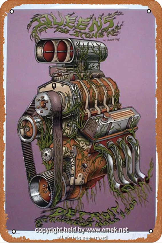 Zuhhgii2005 Queens of the Stone Age - Detroit White Variant Concert Poster Metal Tin Sign Vintage Plaque for Home Coffee Wall Decor 8x12 Inch