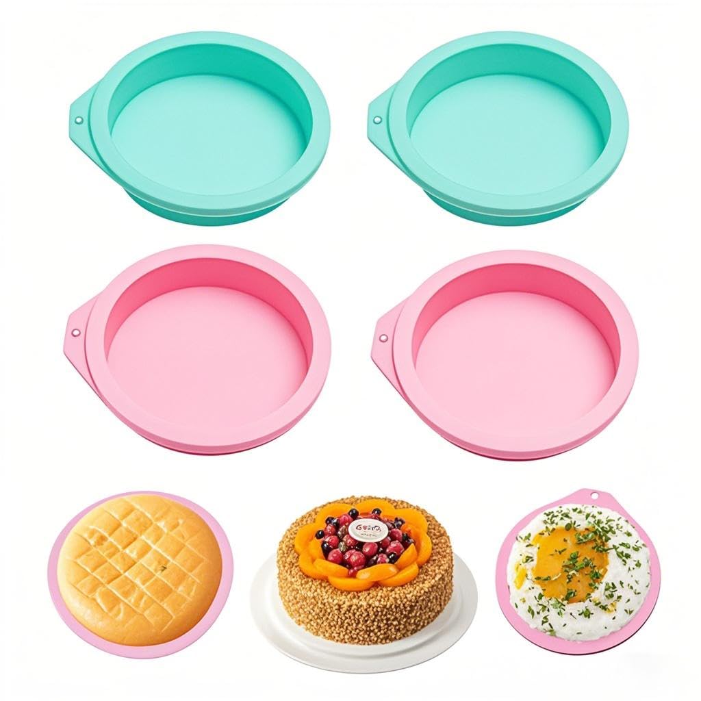 4-Pack Silicone Air Fryer Egg Molds - 4'' Reusable Non-Stick Burger Bun & Muffin Rings | Multi-Use for Fried Eggs, Breakfast Sandwiches