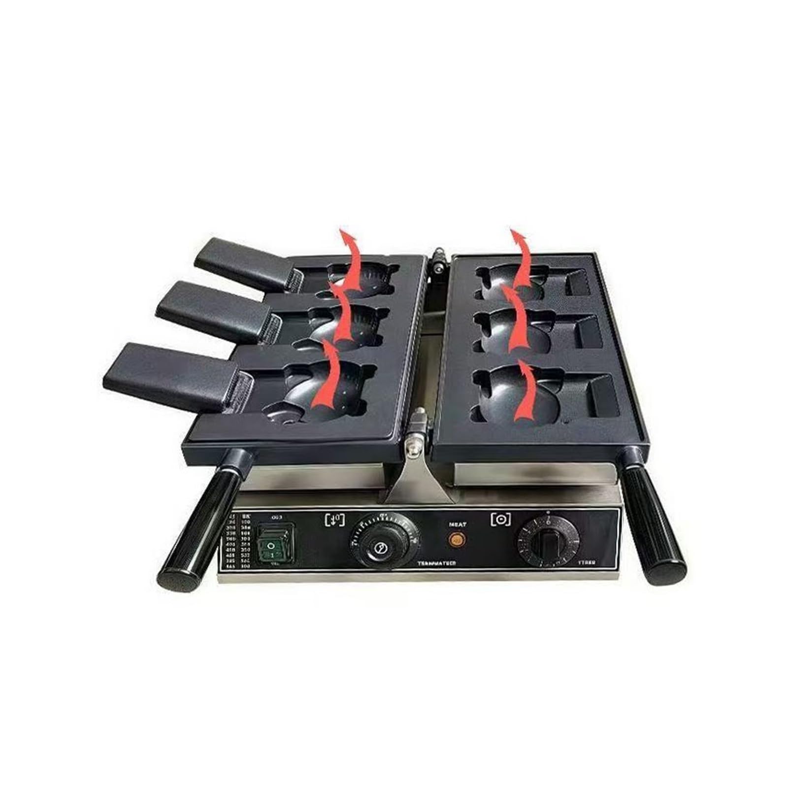 Elektryczna Gofrownica 3-częściowa O Mocy 1800 W Kształcie Uroczego Kotka Z Kreskówek, Otwartymi Ustami, Do Robienia Taiyaki I Lodów Jednolita Dystrybucja CiepłA(3 pcs kitty)
