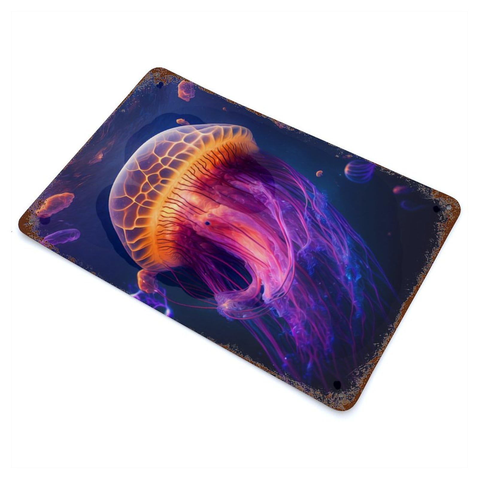 Jellyfish Vintage Wall Sign 11.8"x7.9", Rust Effect Metal Decor for Basement, Hobby Room And Garage Decor