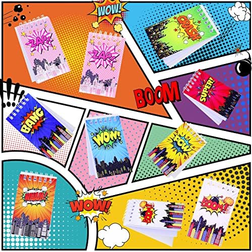 HHLCWA 24 Pack Mini Superhero Notebooks,Comic Superhero Party Supplies Spiral Pocket Notepads for Journal Notepad Teacher Classroom Rewards Supplies Super Hero Themed Birthday Gifts