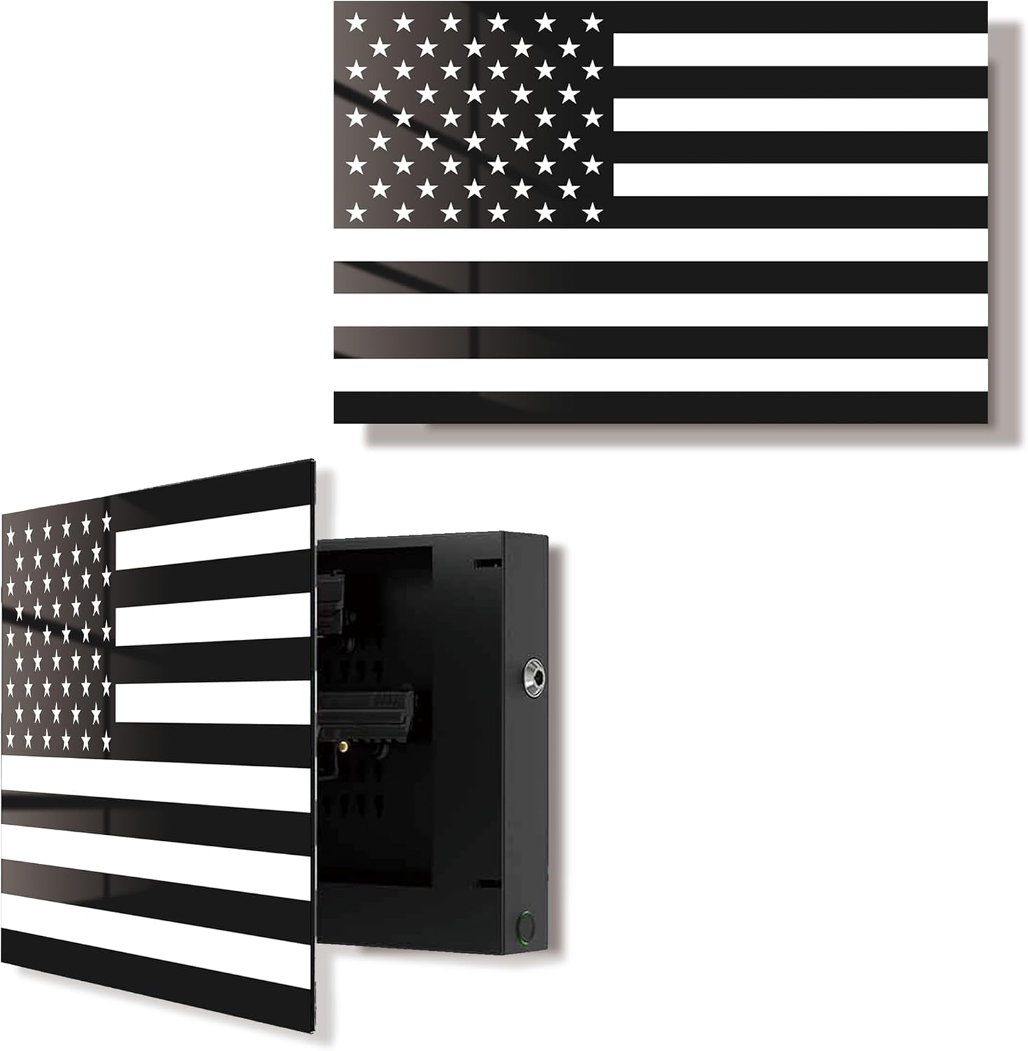 Biometric Hidden Gun Safe fits 2 pistols,Quick Access Hidden Gun Storage with Movable Bracket and Magazine,Wall Mount Gun Safe for Secure Firearm Storage with Fingerprint, Key Access(American Flag)