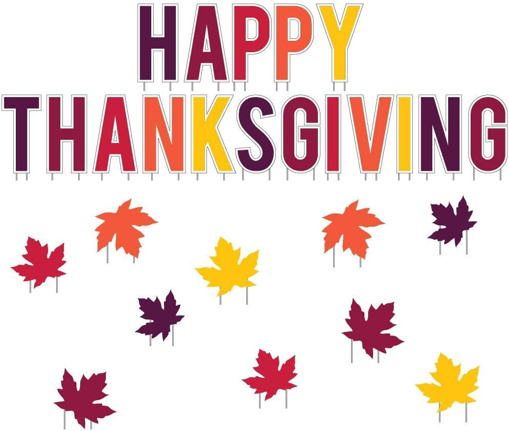 VictoryStore Yard Sign Outdoor Lawn Decorations: Happy Thanksgiving Leaves Yard Decorations with Short Stakes