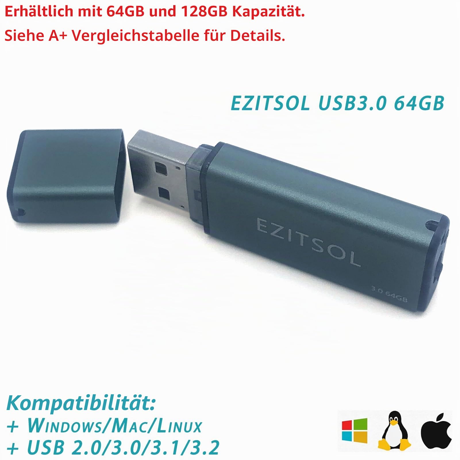 USB-Flash-Laufwerk mit physischem Schalter, Schreibblocker-Schutz, 64 GB exFat USB 3.0, High-Speed bis zu 150 MB/s, MLC Jump Drive Pendrive Thumb Drive Memory Stick (64 GB/128 GB)