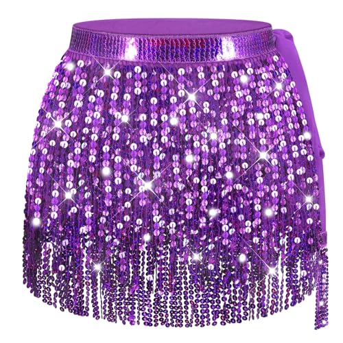 Purple Sequin Skirt for Women Purple Sparkly Skirt Rave Costume Women Mardi Gras Outfit for Womens Sequin Tassel Skirts