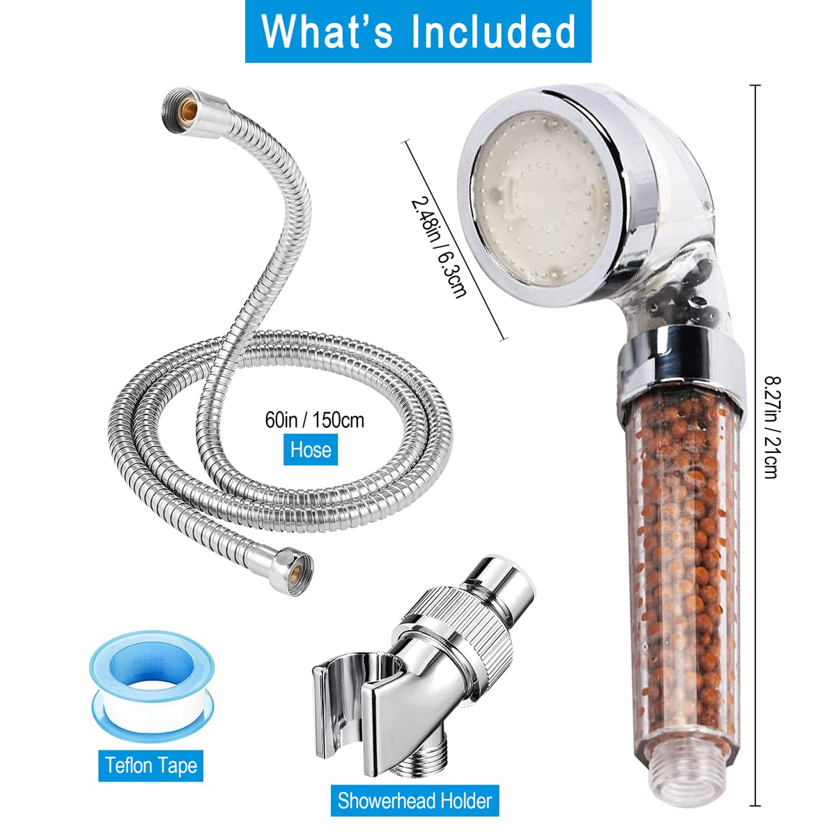 Juego de cabezal de ducha de mano LED con filtración, kit de cabezal de ducha automático de 7 colores, cabezal de ducha de mano de alta presión con manguera y soporte, cabezales de ducha de 7