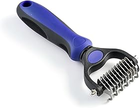 WePet Grooming Rake for Dogs & Cats, Double-Sided Deshedding Brush, Extra-Wide Dematting Tool, Slicker Comb for Undercoat & Loose Hair Removal, Reduces Shedding by 95%, Blue, Small