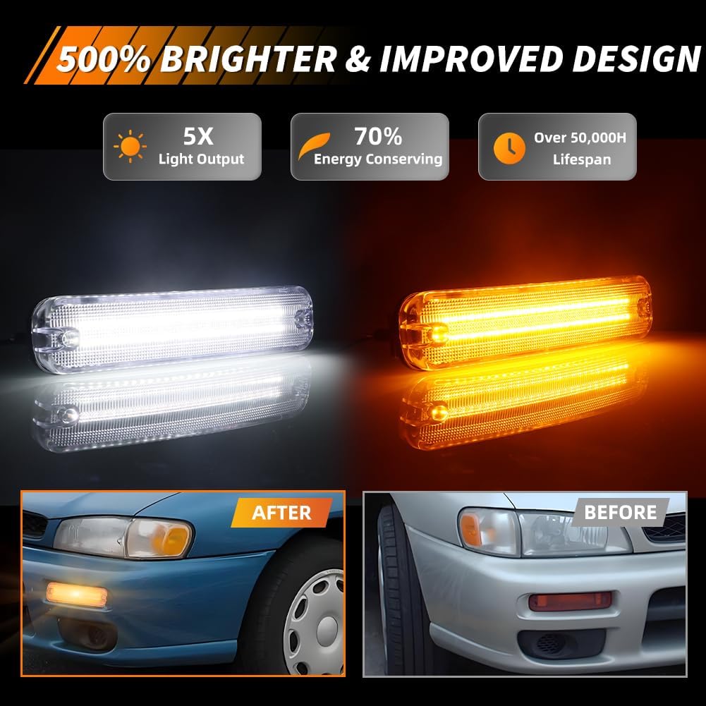 Front Turn Signal Marker Light Compatible with Suba-ru Classic Impreza 1993 1994 1995 1996 1997 1998, [2 in 1 Design] Amber LED Sequential Turn Signal Marker Light & DRL, 2 PCS, Clear Lens