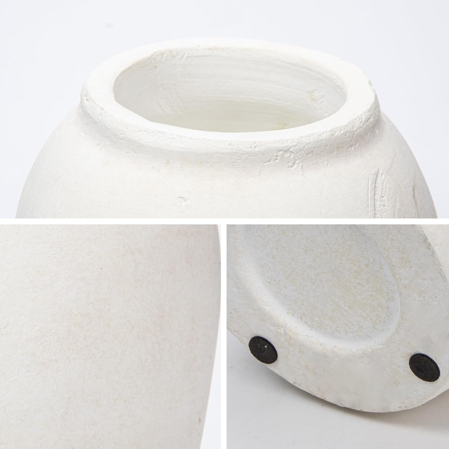 Handcrafted Terracotta Flower Vase, 9.6" Tall, Vintage White Ceramic, Rustic Antique Decor, Wide Mouth, Matte Finish for Home Office Resto Cafe - Image 5