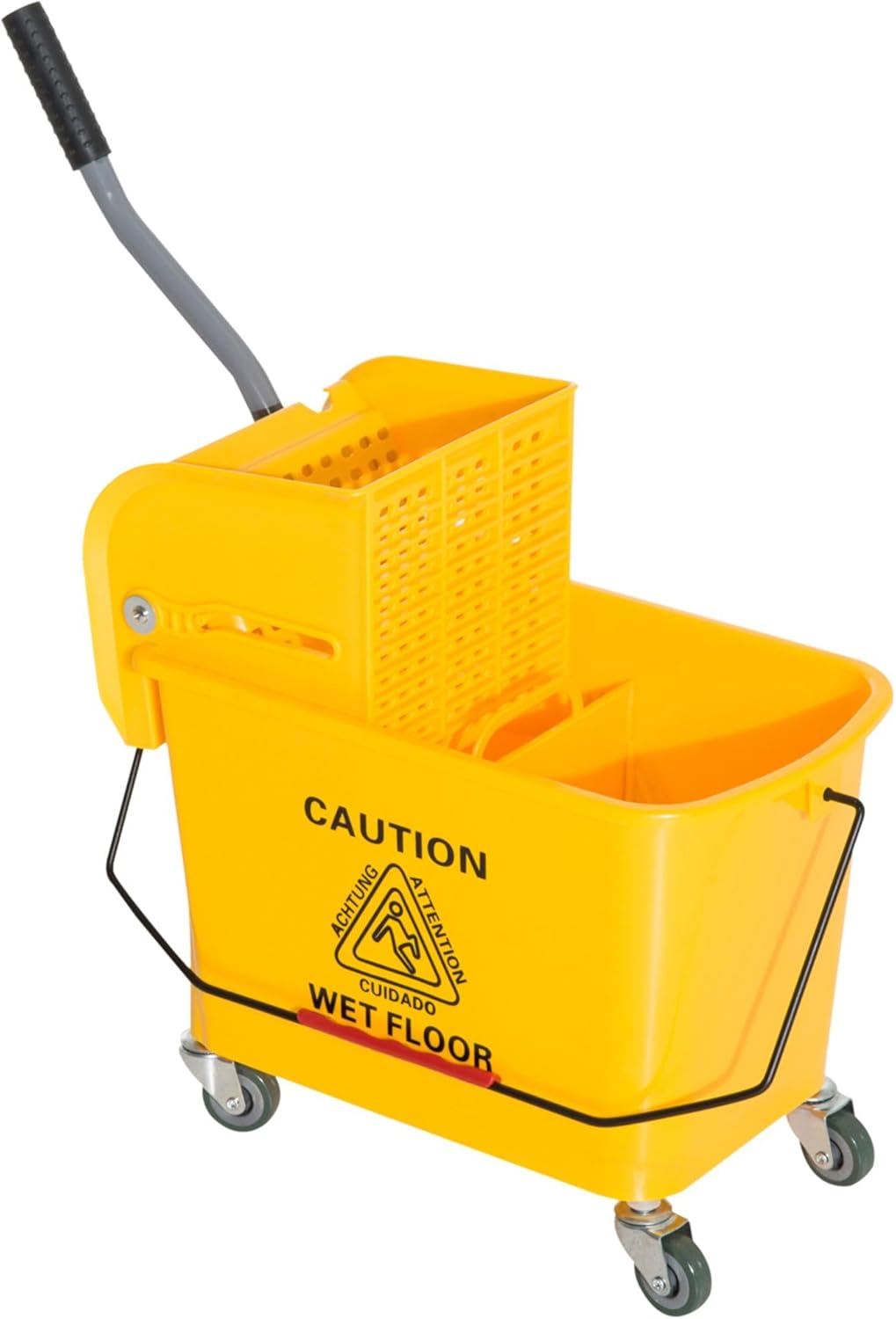 5.5Gallon Heavy Duty Commercial Mop Bucket with Adjustable Wringer, Electric Yellow Durable Finish, Easy Cleaning and Quick Drain