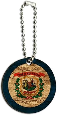 Rustic Distressed West Virginia State Flag Wood Wooden Round Keychain Key Chain Ring
