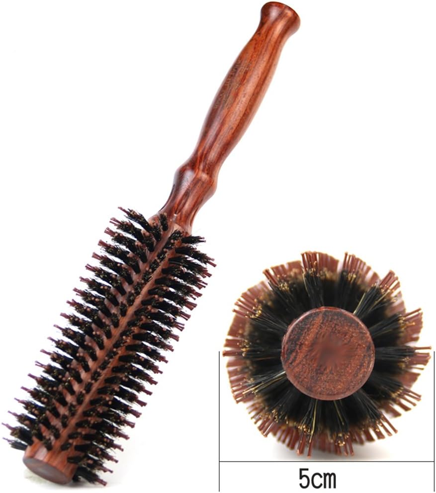 Anti-static Styling Comb Natural Boar Bristle Women DIY Hair Curls Roll 4.3 Inch Mane Round Comb Hair Brush with Ergonomic Natural Wood Handle 9.4 Inch Combs (14 row twill large size)