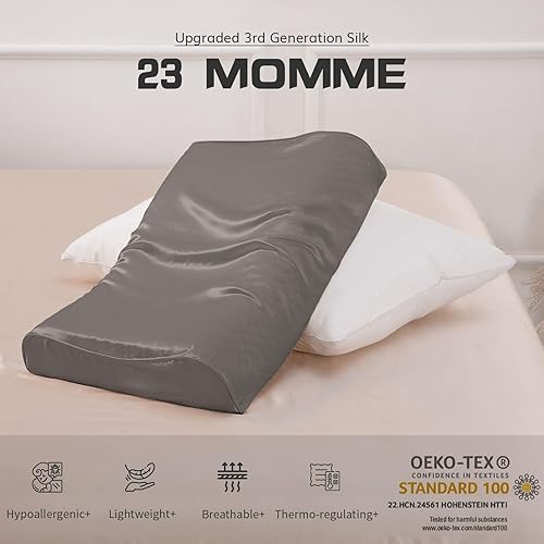 Miniatura 2 de PROMEED Funda de almohada de seda de morera para almohada de contorno de látex, funda de almohada de espuma viscoelástica de seda natural de 23