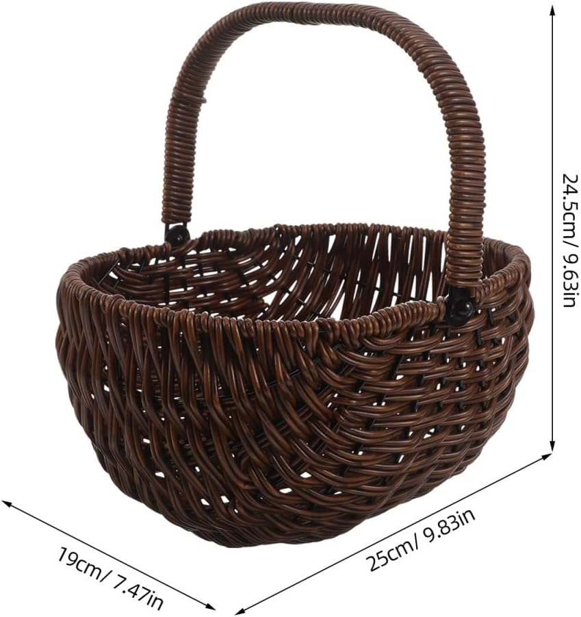 Healifty Rattan Flower Basket with Handle 9.84 X 9.64 X 7.48 in Small Woven Basket for Picnic Fruit for Kitchen Storage Handheld for Home Decor and Organizing