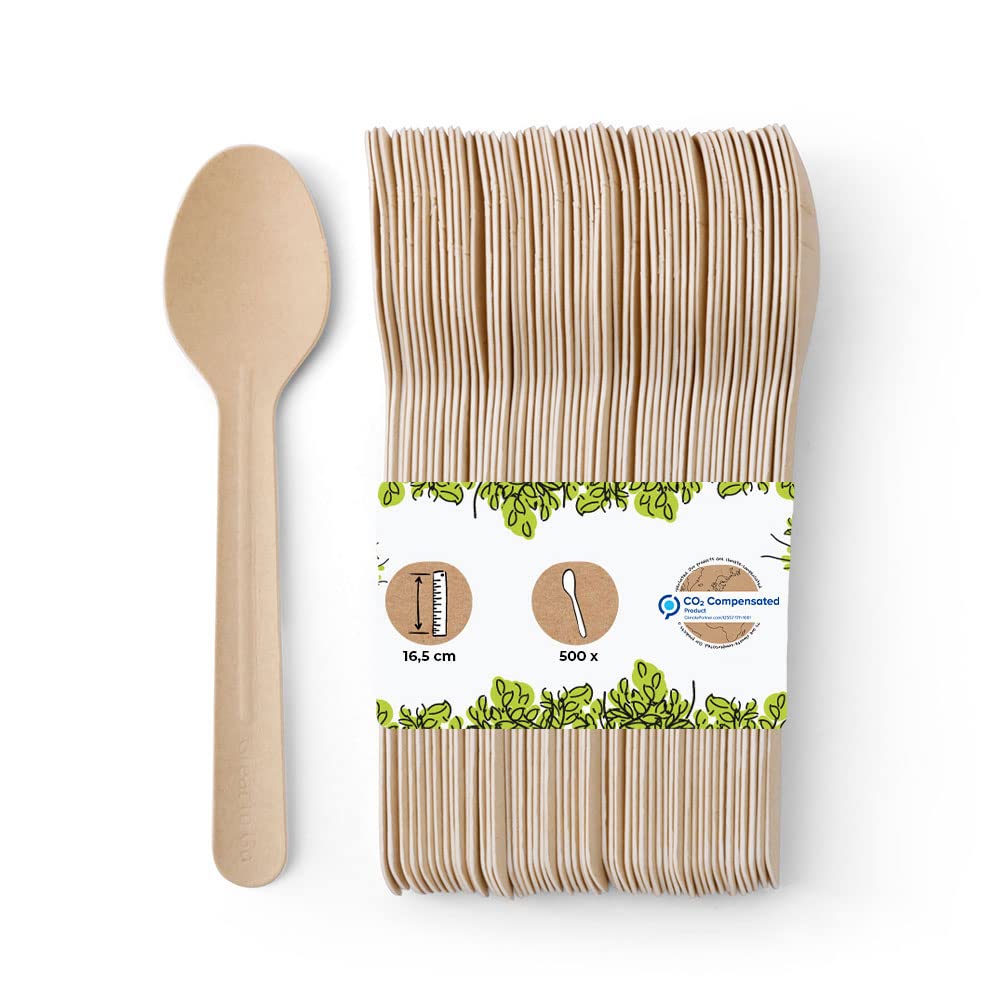 BIOZOYG Cuchara papel de 16,5 cm marron I Cucharas catering de papel,estable, respetuoso con el medio ambiente y sin plástico I Cubiertos de snack para camiones de comida I Cucharas fiesta 500 piezas