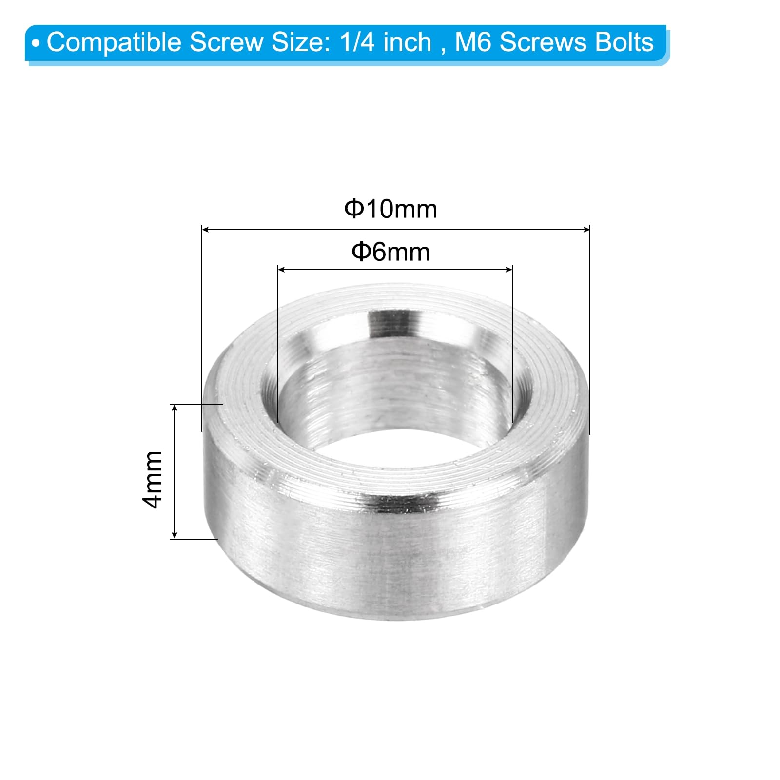 PATIKIL M6 Stainless Steel Spacers, 12Pcs Metal Spacer 6mm ID x 10mm OD x 4mm L Screw Standoff for 1/4" or M6 Screw - Image 2
