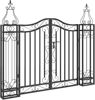 vidaXL Garden Gate Black Wrought Iron Ornamental Fence with Lock 47.6" x 3.1" x 39.4" Outdoor Patio Lawn Yard