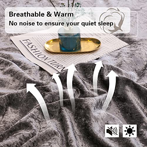 Yozen Gray King Korean Velvet Comforter Set (104X90 Inch), 3 Pieces Grey Luxury Textured Soft Comforter With 2 Pillowcases, Lightweight Microfiber Down Alternative Bedding Set For All Season #TOP1