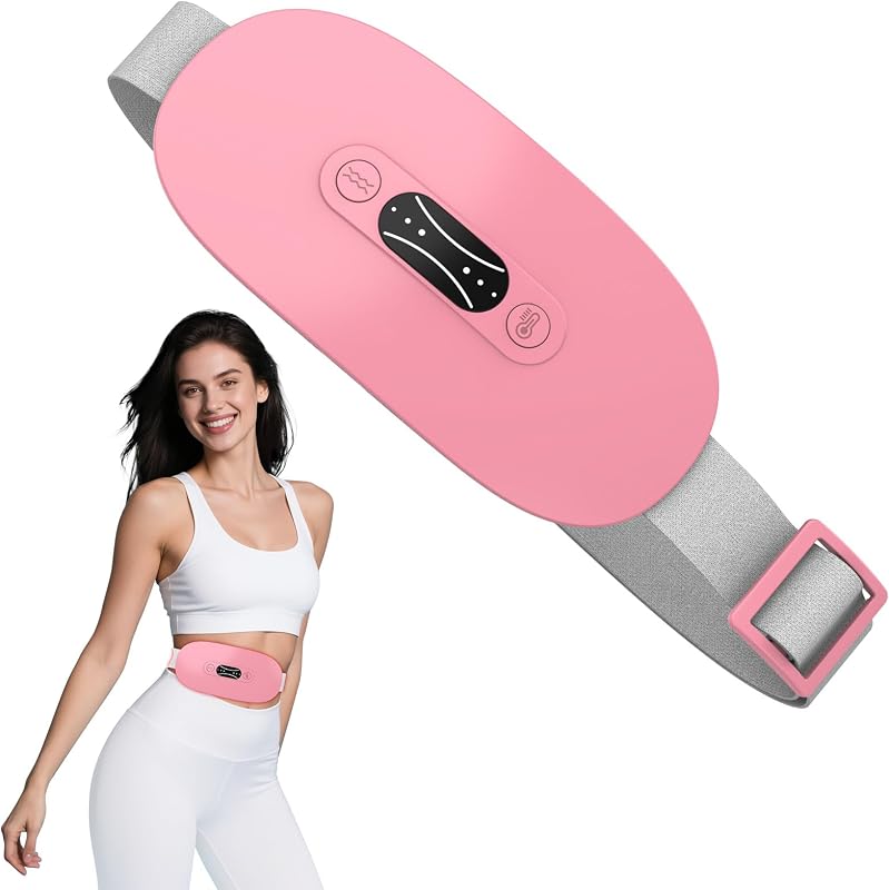 LISACOOL Portable Cordless Heating Pad,Period Cramps,Gifts for Mom,Pink | Fast Heating & High Temp Options,Whisper-Quiet Massage,Adjustable Strap,Skin-Friendly Velvet Backing,Auto-Off,Gifting