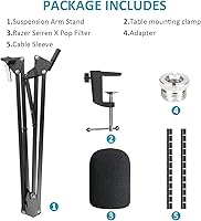 Vista 8 de Razer Seiren X Mic Boom Arm Stand con filtro pop, compatible con micrófono USB Razer Seiren X con funda para cable por SUNMON