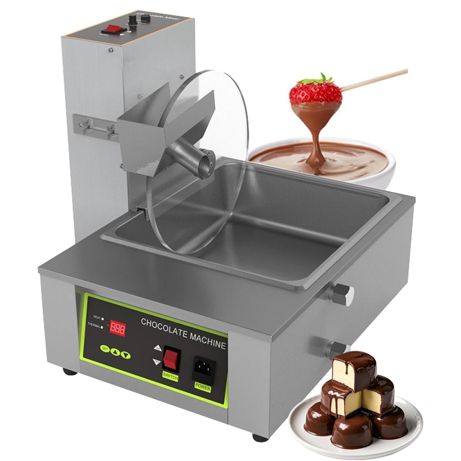 Máquina eléctrica de fusión de chocolate – Fundidor de acero inoxidable con velocidad ajustable de 35 a 55 RPM y tanque de fusión de 12 kg para uso comercial