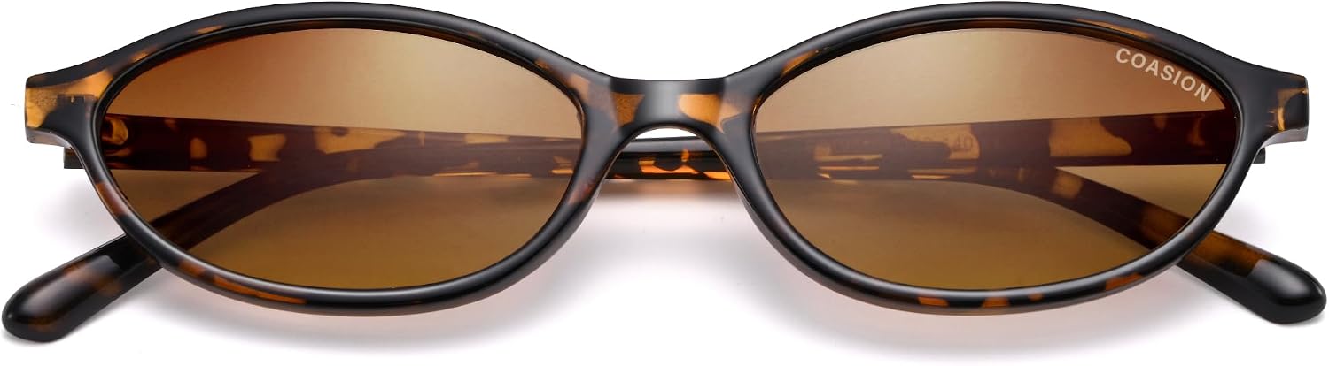 COASION Polarized Oval 90s Sunglasses for Women, Y2K Retro Trendy Small Skinny Vintage Cat Eye Sunnies,UV400 Protection