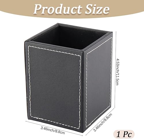 Miniatura 2 de Lápices de cuero sintético negro, contenedor cuadrado de cuero para bolígrafos, organizador de almacenamiento de papelería de escritorio