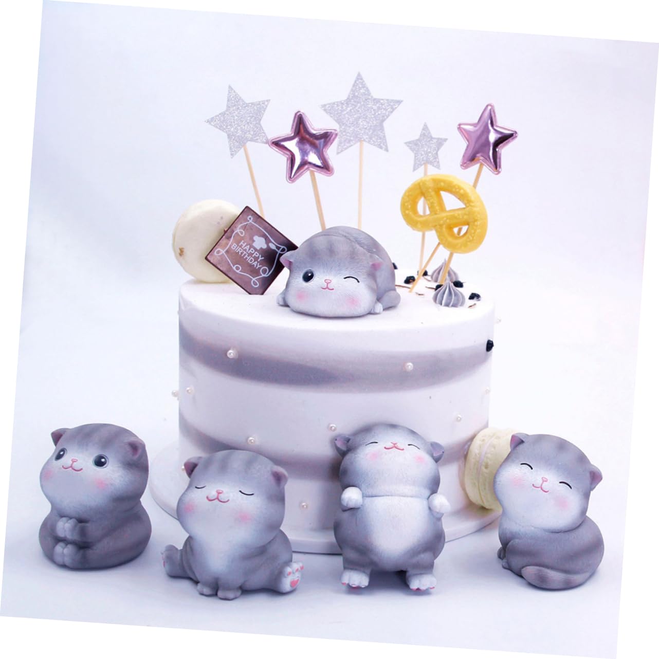 5piezas Decoraciones para Pasteles de Gato de Resina Adornos de Postre para Mesa Decoración de Coche Suministros para Fiestas Estilos Decoración de Mesa de Postres para Boda