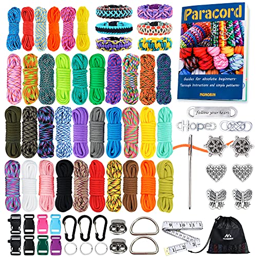 MONOBIN 36 Colors Paracord kit - 4mm & 2mm Micro Paracord Rope Combo with Paracord Instruction and Complete Accessories for Making Paracord Bracelets, Lanyards, Dog Collars (36Colors-G)