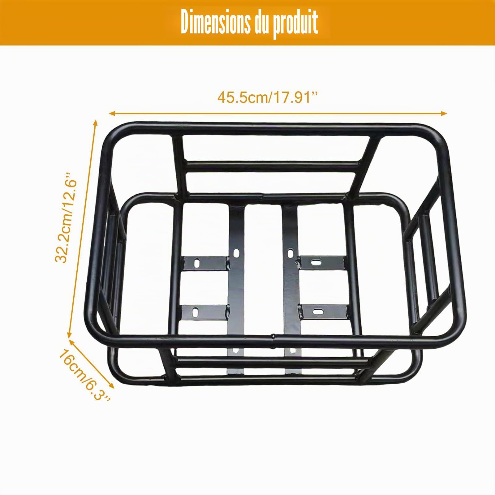 TWSOUL Grand panier de vélo arrière en fer, noir, avec cadre en fer, multifonction pour vélos électriques et traditionnels, panier amovible à l'arrière, grande capacité (45 kg), montage en rack