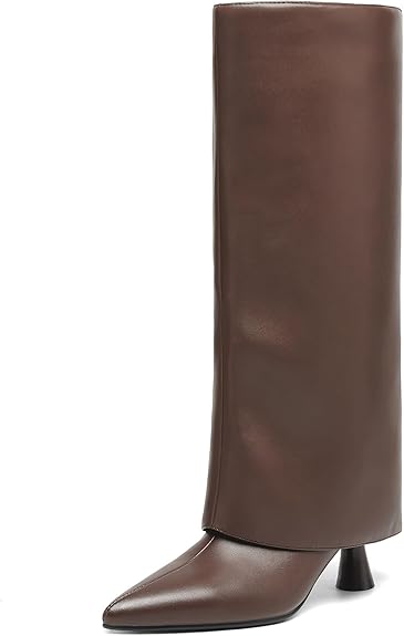 Womens Knee High Boots Fold over Shark Boots Slouchy Pointed Toe, Tall Boots Faux Leather Dress Boots