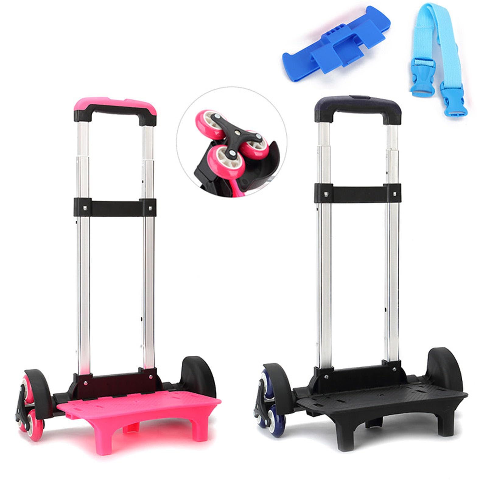 Carro plegable de 6 ruedas con asa telescópica, equipaje de viaje para mochilas escolares