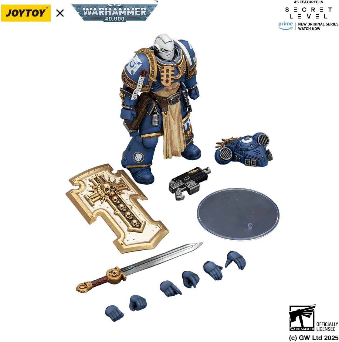 JOYTOY Warhammer 40k Space Marine 2,1/18 Action Figure Ultramarines Levantus with Power Sword, Stormshield and Bolt Pistol 4.84-inch Collectible Gifts,Toys for Kids 15+ and Adults