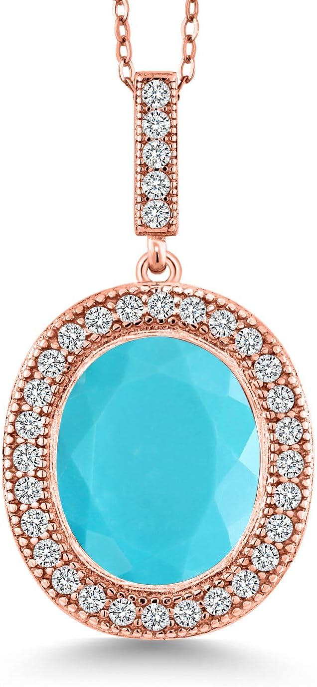 Gem Stone King 18K Rose Gold Plated Silver Oval Gemstone Birthstone Halo Necklace For Women | Oval 12X10MM | Halo Pendant Necklace for Women | with 18 Inch Chain