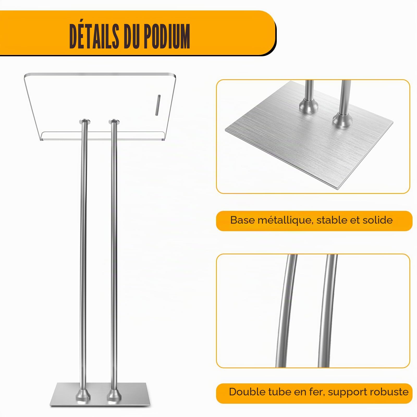 Afitdon Podium en Acrylique avec Fond Stable et Fente pour Stylo, pupitre d'église avec Plateforme de Lecture en Acrylique épais de 10 mm d'épaisseur, Support de Podium pour église, conférence