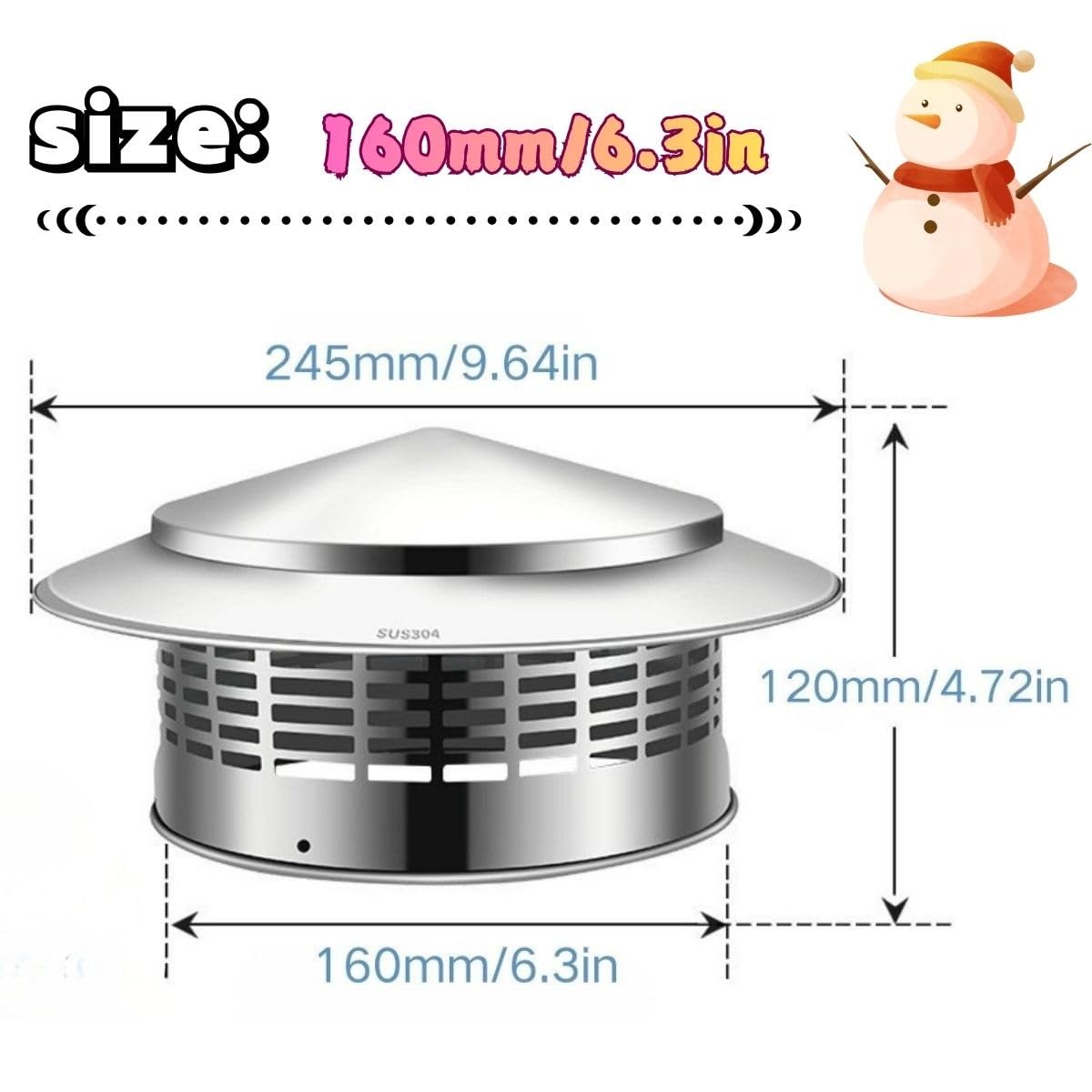 Cappello per camino,75/110/160/200/250/300mm acciaio inox Comignolo,Tubo stufa Topper sfiato cappelli,Copertura canna fumaria per esterno Camino,Resistente alle intemperie rotondo tetto pioggia cope