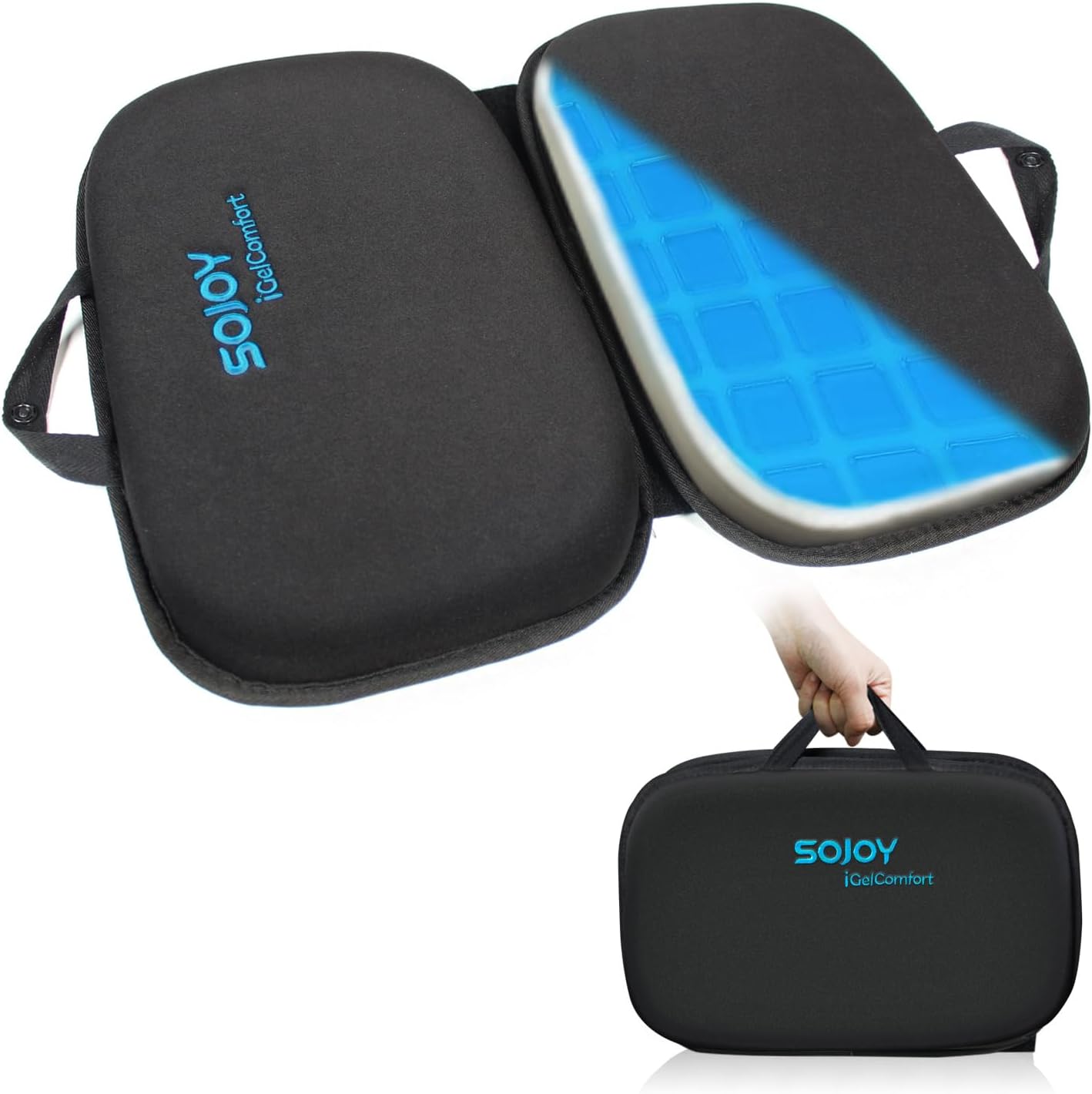 (Similar to stock photo ) Sojoy iGelComfort 3 in 1 Foldable Gel Seat Cushion Featured with Memory Foam (A Must-Have Travel Cushion! Smart, Easy Travel Cushion) (Size: 18.5“ x 15\" x 2\") Black