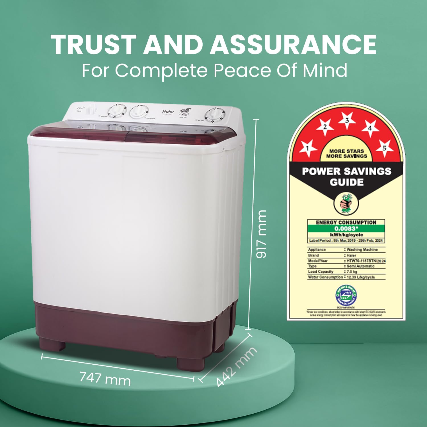 61pch1FdwQL SL1500 Haier 7 Kg 5 Star Semi Automatic Top Load Washing Machine with Anti Bacterial Cross Pulsator and Spray Function (HTW70-1187BTN, Anti Rat Mesh, Magic Filter, Castors, Burgundy) - MSDeals