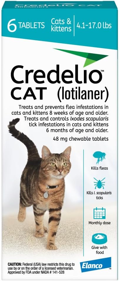 Credelio CAT Flea & Tick Infestation Prevention and Treatment for Cats 4.1-17 lbs. | 6-Month Supply