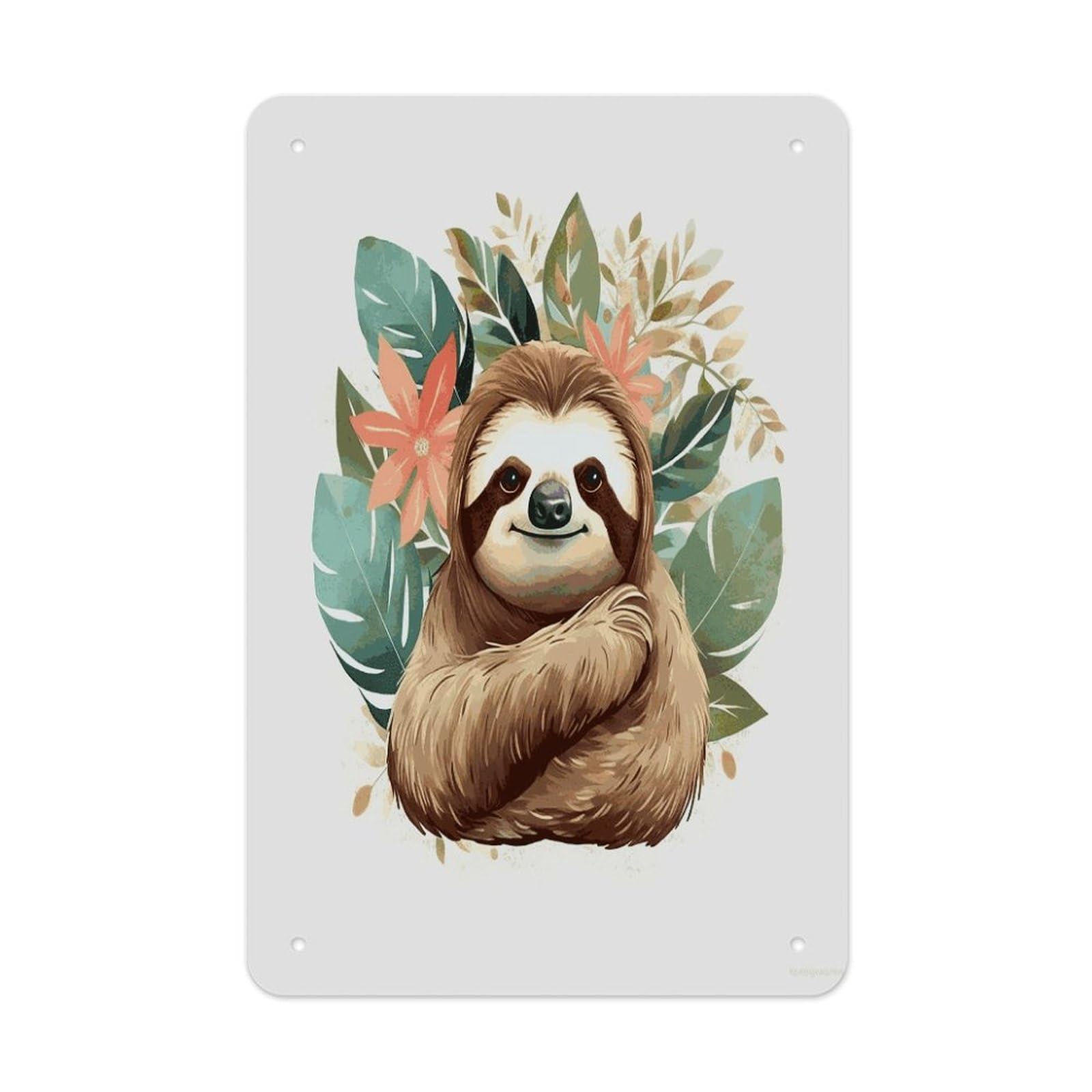 Cute Sloth Leaves Metal Tin Sign Wall Decor Funny Retro Sign Weatherproof Metal Wall Art for Indoor Or Outdoor Retro Tin Signs for Kitchen Office Home Bar Decor 11.8 X 7.9 Inch