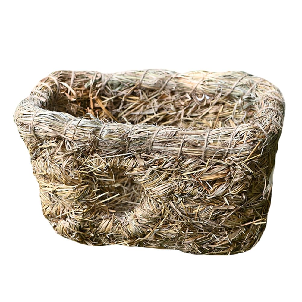 Mipcase Handwoven Small Animal Hideout: Dual Port Woven Grass Bed Woven Hideout Toy Seagrass Hideaway Small Animal Nest Bunny Seagrass Mat Bed Woven Sleeping House Grass
