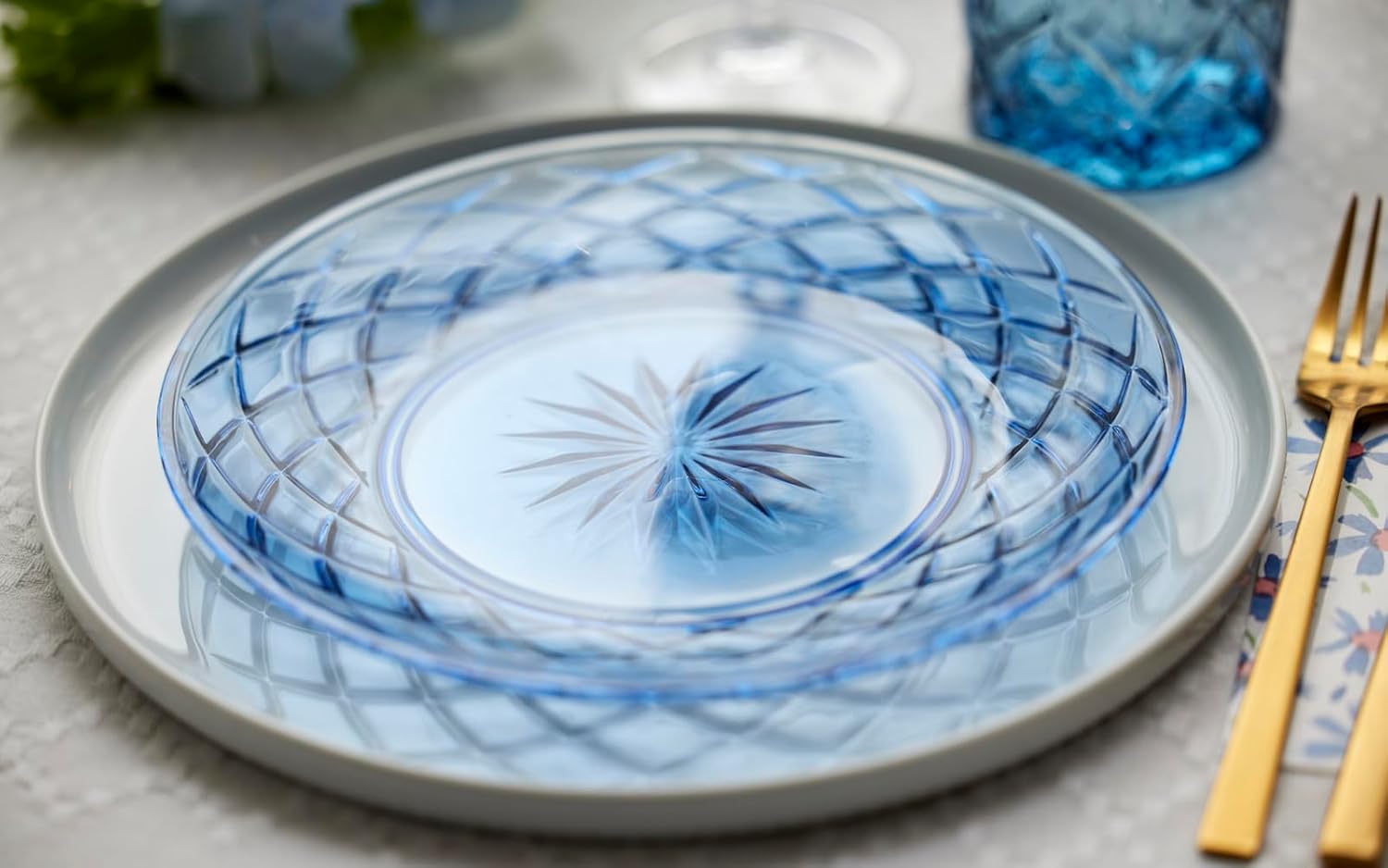 Lyngby Glas Sorrento Dessert Plates, Set of 4 - Blue 【公式】Lyngby Glas (リュンビューグラス) プレート 21cm (4P) SORRENTO ブルー 32008