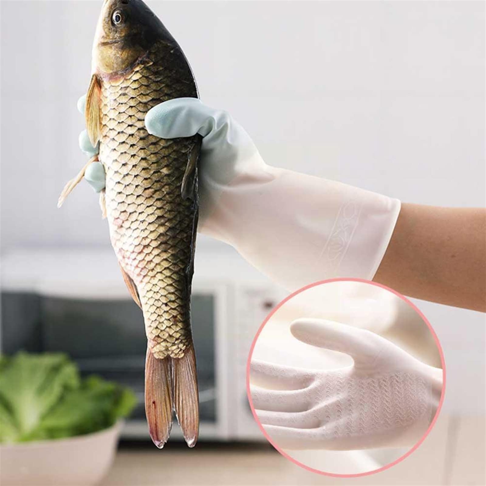 Guantes domésticos de lavado de caucho impermeable Kitchen Dishwashing Gloves Durable Household Dishwashing Gloves Rubber Gloves(Large)