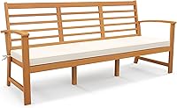 Tangkula 64" Acacia Wood 3-Seat Patio Bench with Cushion - 1200 lbs Capacity, Outdoor Porch Garden Furniture