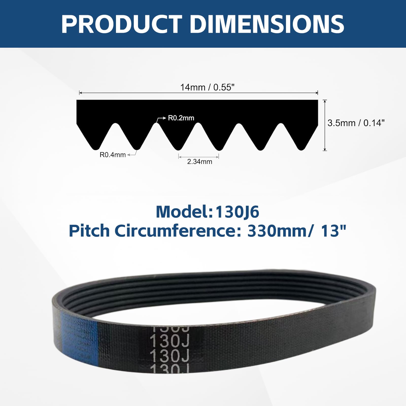 4 Pack 130J6 PJ V-Ribbed Belt, 6 Ribs, 13" EPDM Poly V Belt — Amazon image 3