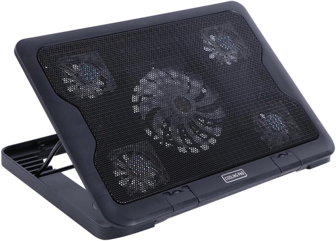 USB Laptop Cooling Stand 5 Fans Cooler Base with Adjustable Support Anti-Skid Heatsink for Gaming and Travel Use