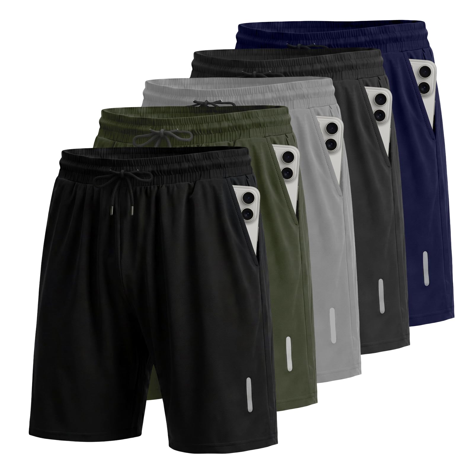 UUMIAER 3er/5er Pack Sporthose Herren Kurz mit Reißverschlusstaschen Laufshorts Atmungsaktiv Schnell Trocknend Sportshorts Jogginghose Herren für Gym Sommer