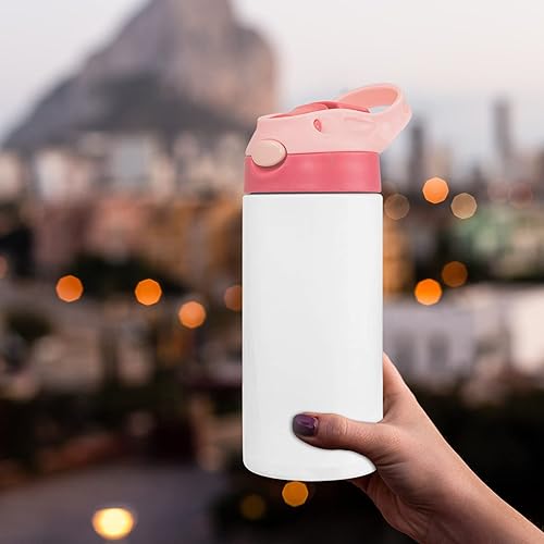 Miniatura 5 de MR.R Vaso de sublimación de 15 onzas, tapa de color rosa con tapa roja de empuje hacia arriba, botella deportiva de agua de pared de acero